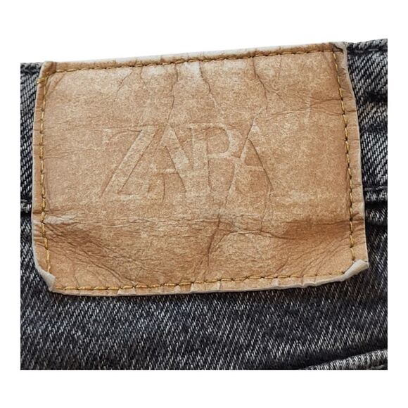 Zara Woman's Size 4 Black Wash Denim Retro Jeans Logos 5 Pockets Worn Patch - Picture 5 of 12